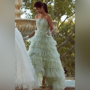 Mac Duggal Tiered Strapless Tulle A-Line High-Low Gown Anthropologie 20573